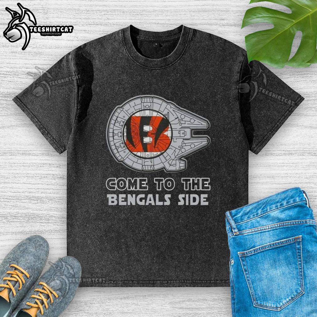 Awesome Star Wars Come to the Cincinnati Bengals Side Washed T-Shirt featuring vibrant graphics and a comfortable fit.