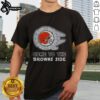 Awesome Star Wars Come To The Cleveland Browns Side T-Shirt featuring iconic characters and team colors for fans.