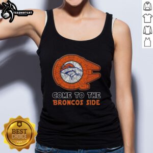 Awesome Star Wars Come to the Denver Broncos Side Tank Top featuring bold graphics and vibrant colors for fans.