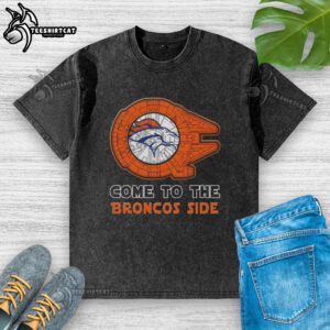 Awesome Star Wars Denver Broncos side washed t-shirt featuring iconic graphics and comfortable fit for fans.