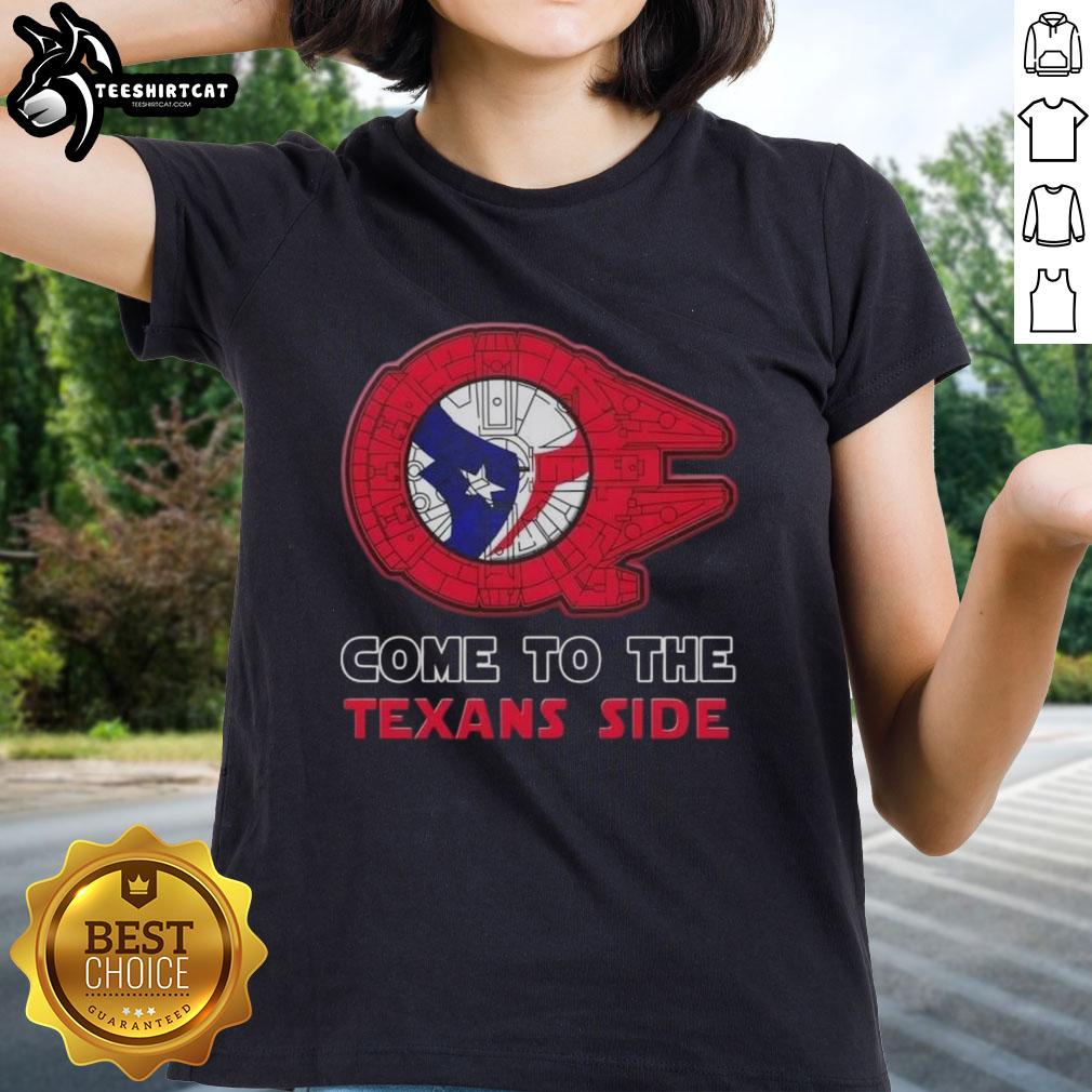 Awesome Star Wars Houston Texans ladies tee featuring a stylish design for fans of football and sci-fi culture.