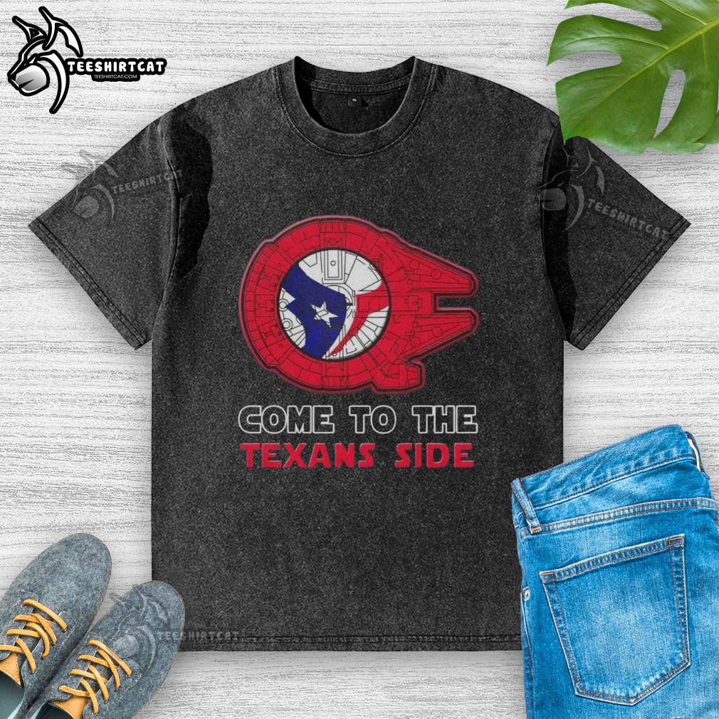 Awesome Star Wars Come to the Houston Texans side washed t-shirt featuring vibrant graphics and a comfortable fit.