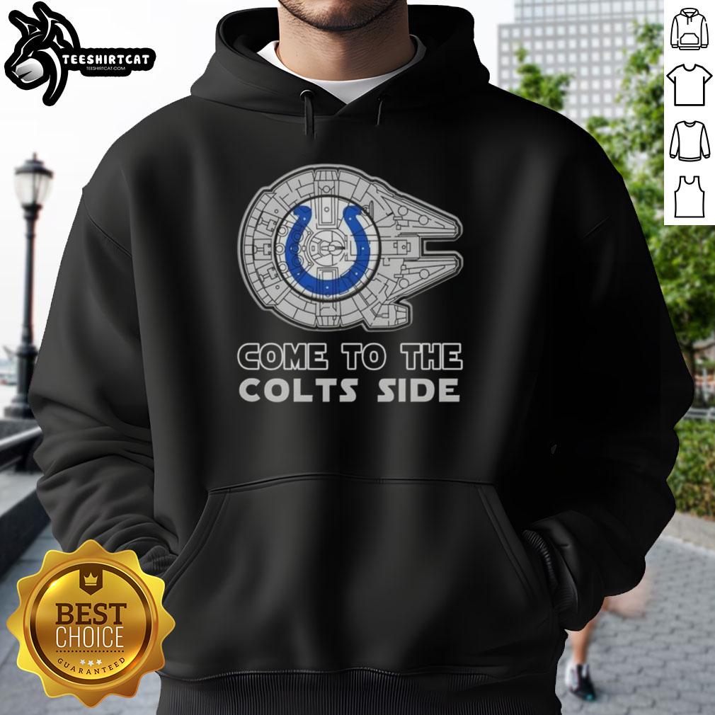 Awesome Star Wars Come to the Indianapolis Colts side hoodie featuring vibrant graphics and team colors for fans.
