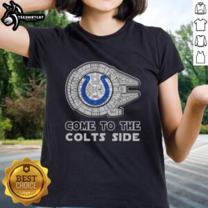 Awesome Star Wars Come to the Indianapolis Colts Side Ladies Tee featuring a stylish design for fans.