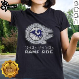 Awesome Star Wars Los Angeles Rams side ladies tee featuring a stylish design for fans of both franchises.