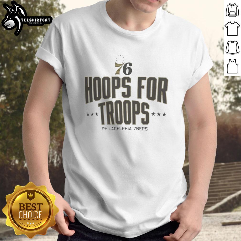 Nice Hoops For Troops Philadelphia 76ers basketball t-shirt featuring team colors and logo, perfect for fans.