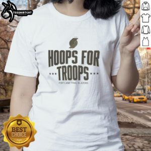 Nice Hoops for Troops Portland Trail Blazers basketball ladies' tee featuring team colors and logo.