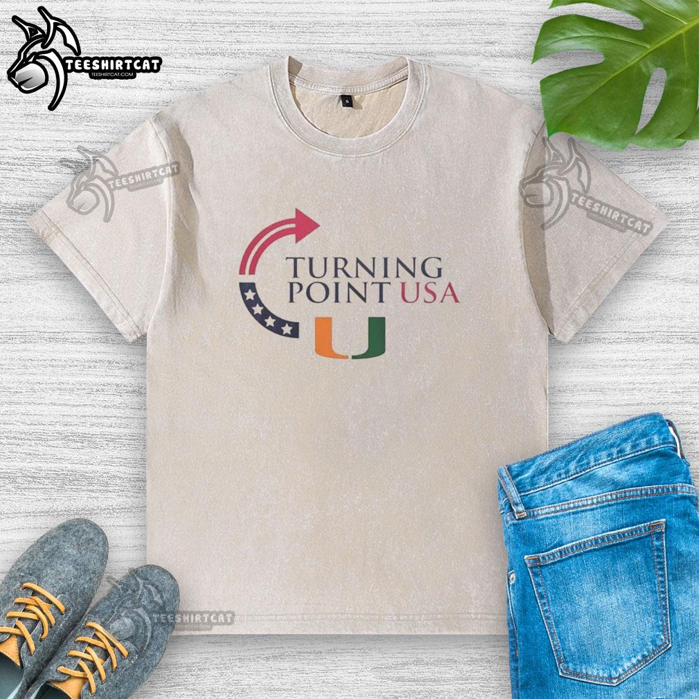 Alt Text: Nice Miami Hurricanes X Freedom Turning Point USA Charlie Kirk washed t-shirt featuring vibrant team colors and logo.