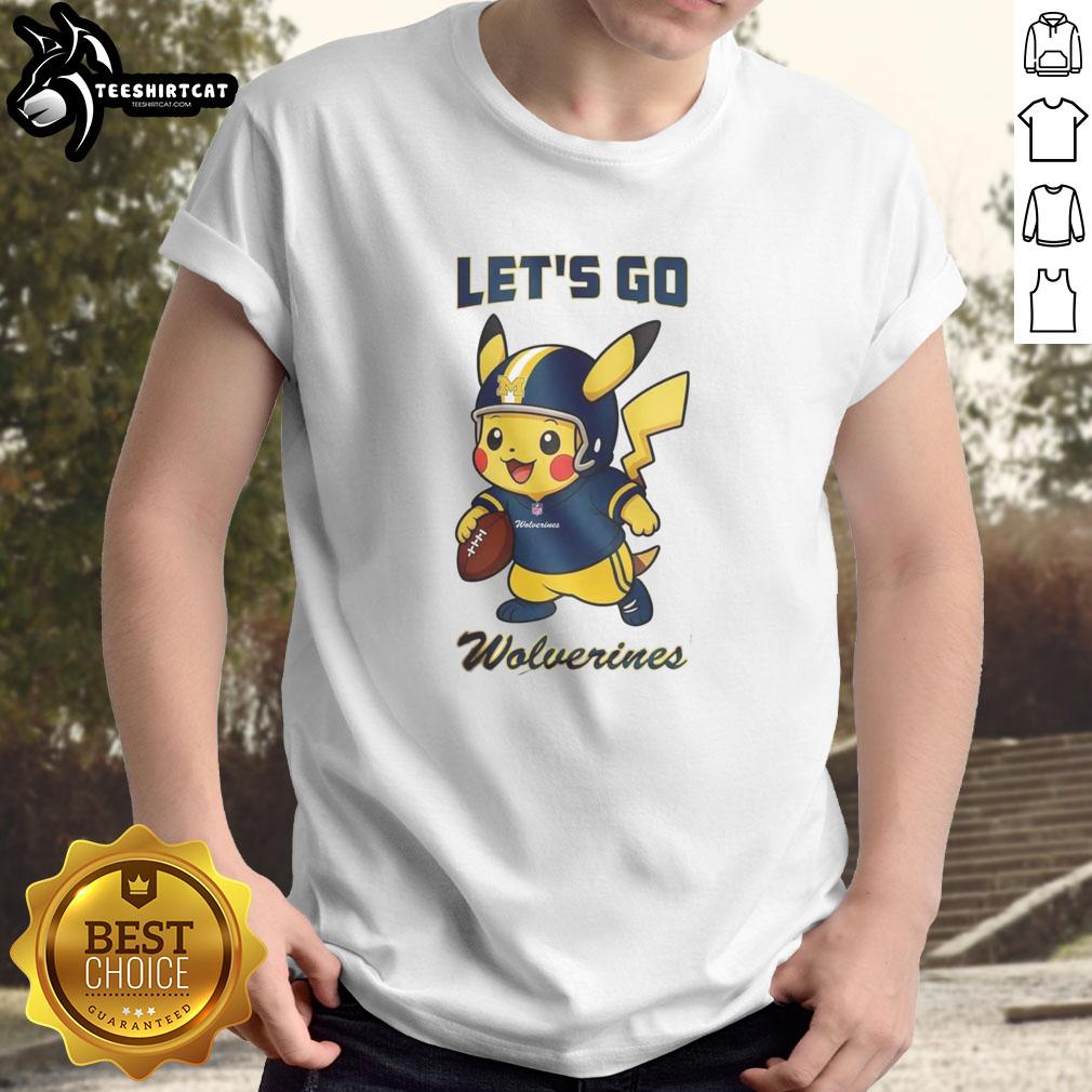 Nice Michigan Wolverines X Pikachu Let'S Go T-Shirt featuring vibrant graphics for fans of both teams.