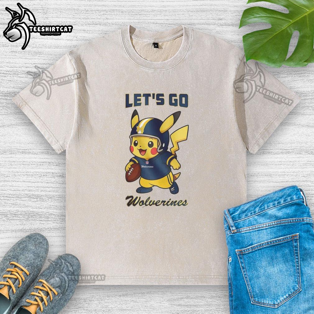 Nice Michigan Wolverines x Pikachu Let's Go washed t-shirt featuring vibrant graphics and a comfortable fit for fans.