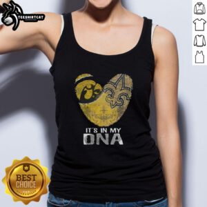 Official Louisiana City Sports Iowa Hawkeyes x New Orleans Saints tank top featuring DNA fingerprint heart design.