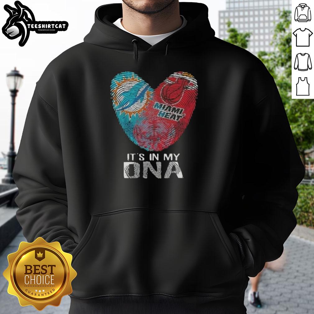 Miami Dolphins hoodie featuring a heart design, showcasing team spirit and love for sports in stylish DNA fingerprint style.