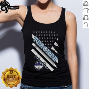 Alt Text: Original Connecticut Huskies X Teacher American Flag Tank Top, showcasing a stylish design for fans and educators.