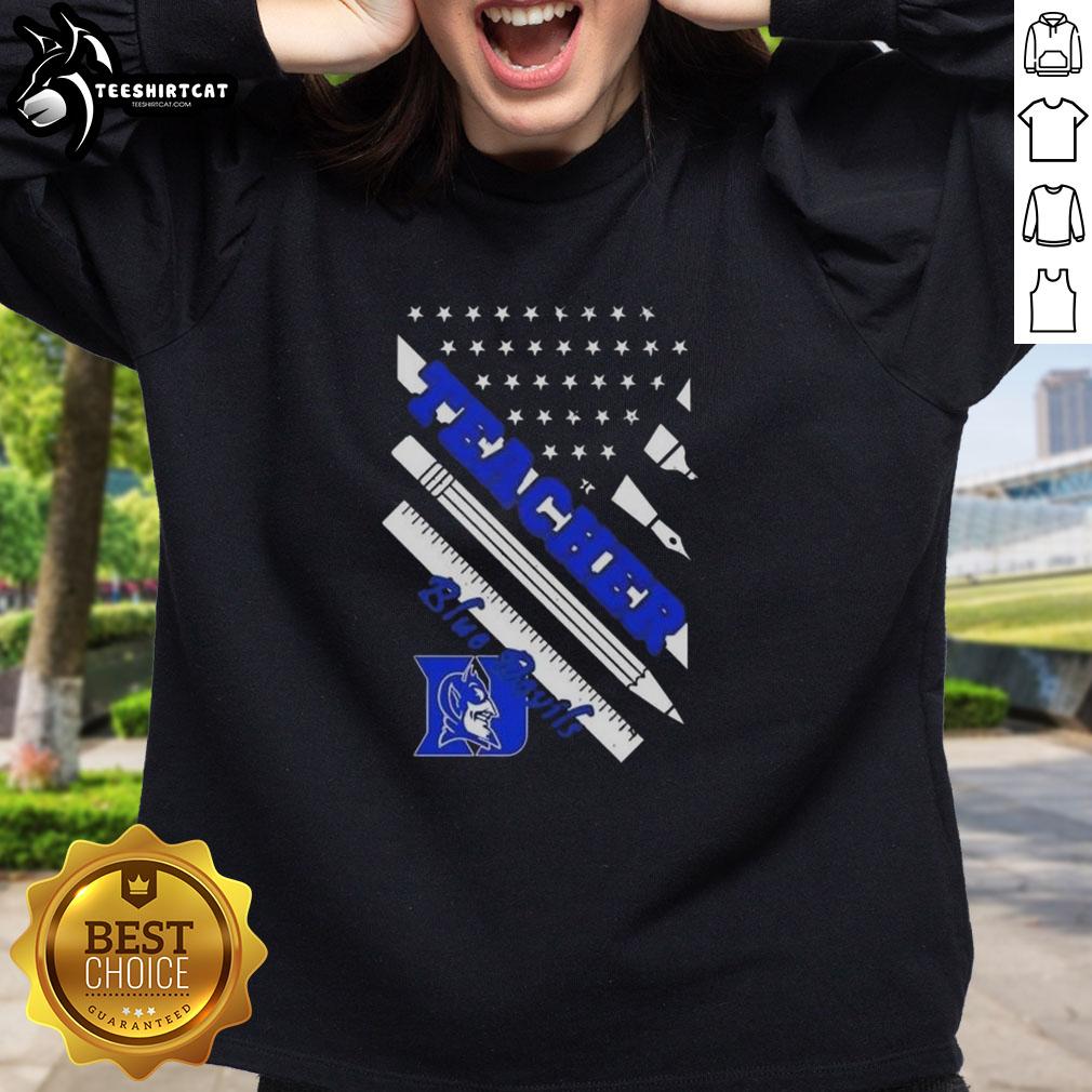 Original Duke Blue Devils X Teacher American Flag Sweatshirt, featuring a stylish design perfect for fans and educators.