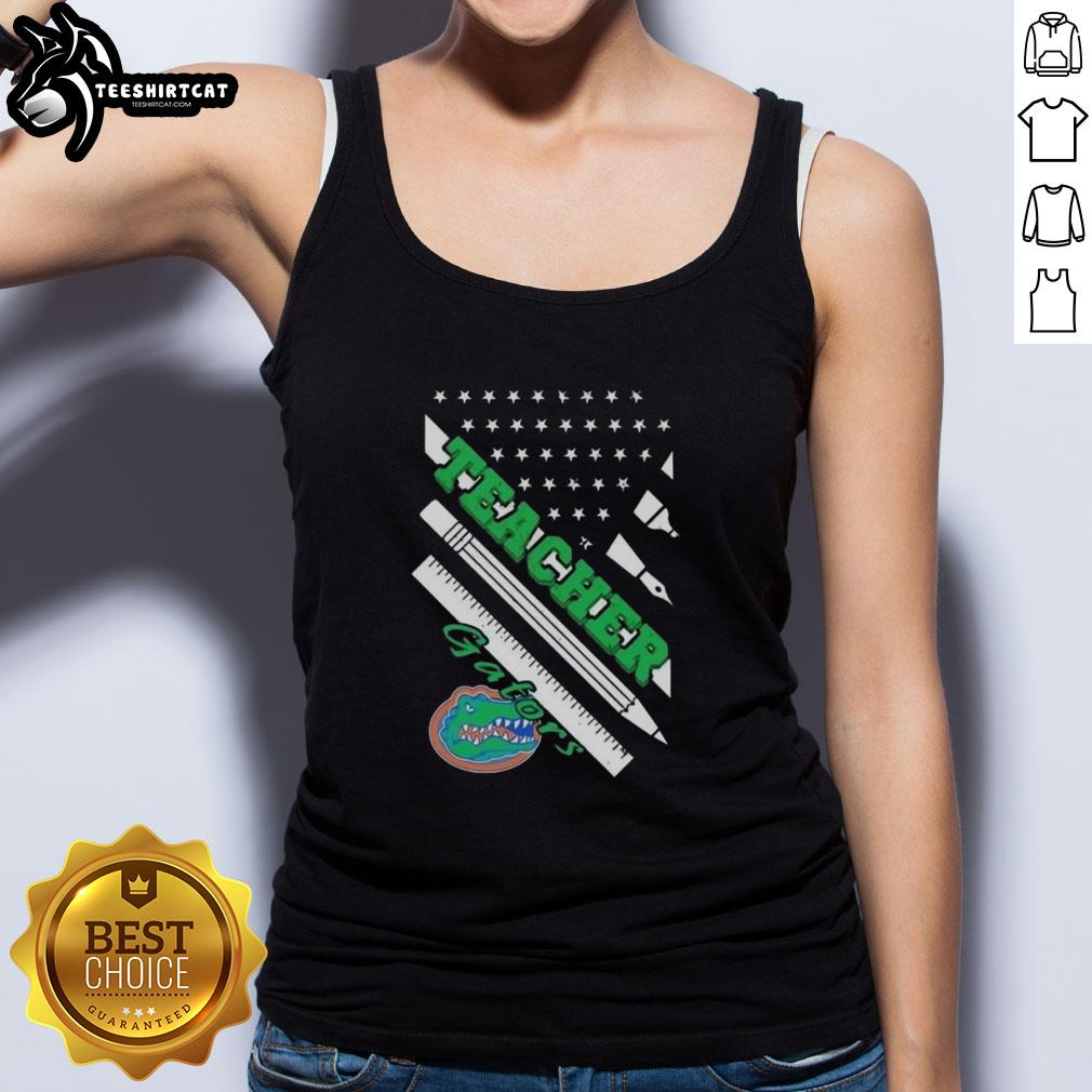 Alt Text: Original Florida Gators X Teacher American Flag Tank Top featuring vibrant colors and patriotic design for fans.