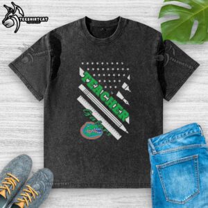 Alt Text: Original Florida Gators X Teacher American Flag Washed T-Shirt featuring a vintage design and vibrant colors.
