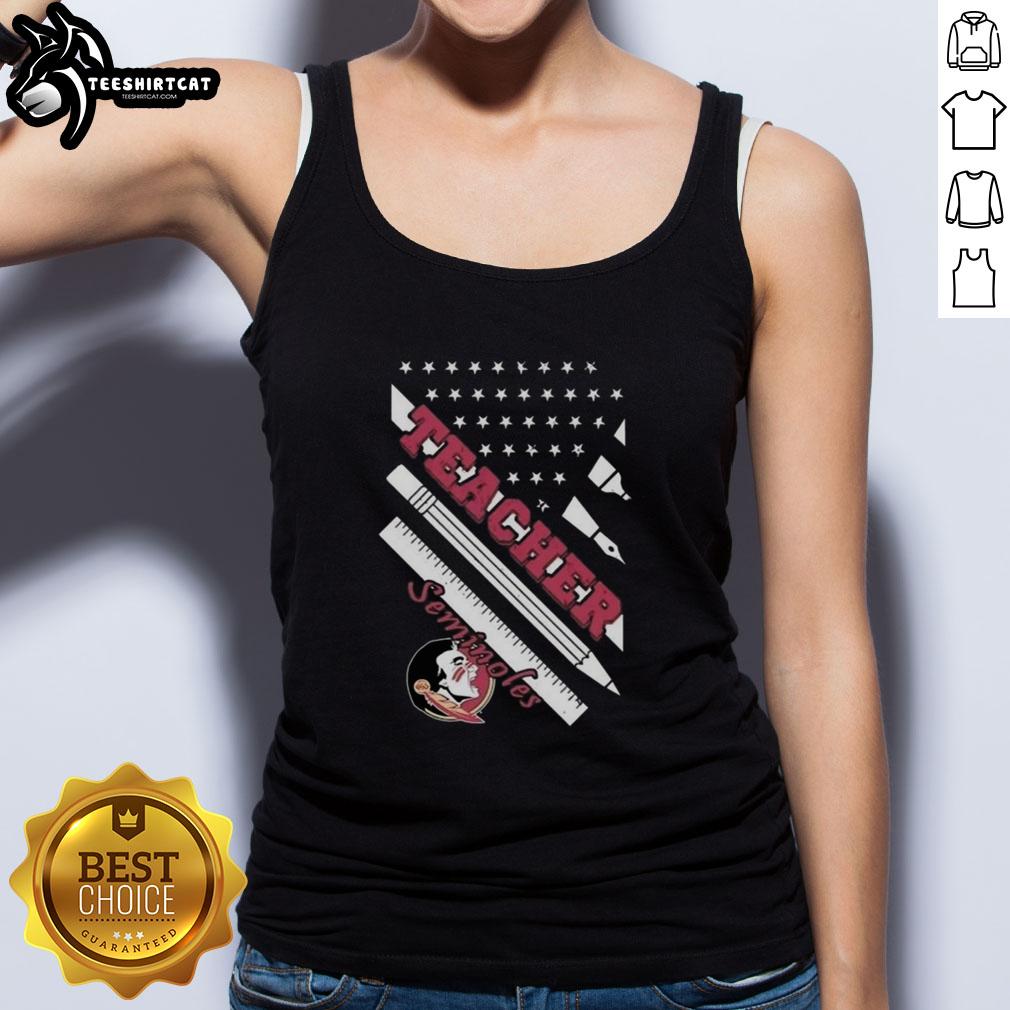 Alt Text: Original Florida State Seminoles X Teacher American Flag Tank Top featuring a vibrant design and comfortable fit.