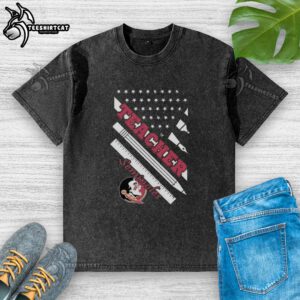 Original Florida State Seminoles X Teacher American Flag Washed T-Shirt showcasing FSU spirit and style in a casual design.
