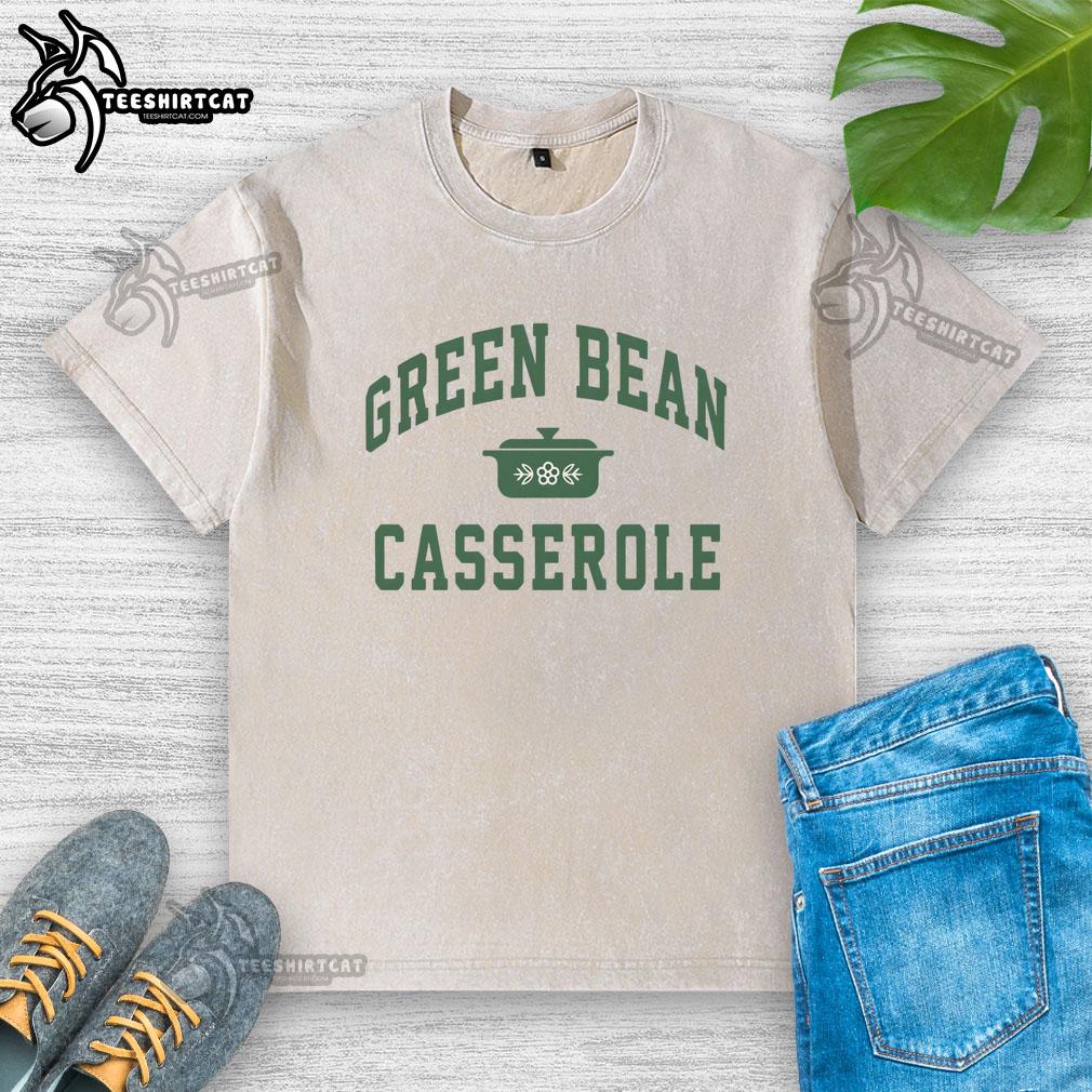 Alt Text: Premium green bean casserole cooking on a Thanksgiving-themed washed t-shirt, perfect for festive culinary enthusiasts.