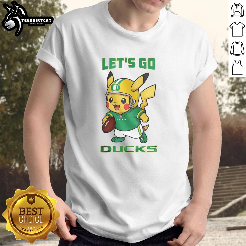 Premium Oregon Ducks X Pikachu Lets Go T-Shirt featuring vibrant graphics, perfect for fans and collectors.