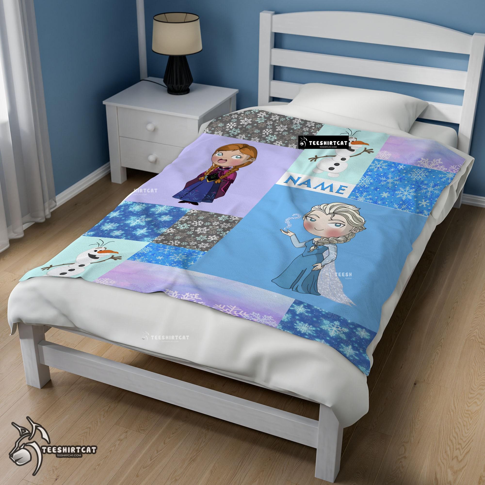 Pretty Disney Cartoon Frozen Elsa Princess Anna Olaf Blanket Fleece Customized Blanket - Image 3