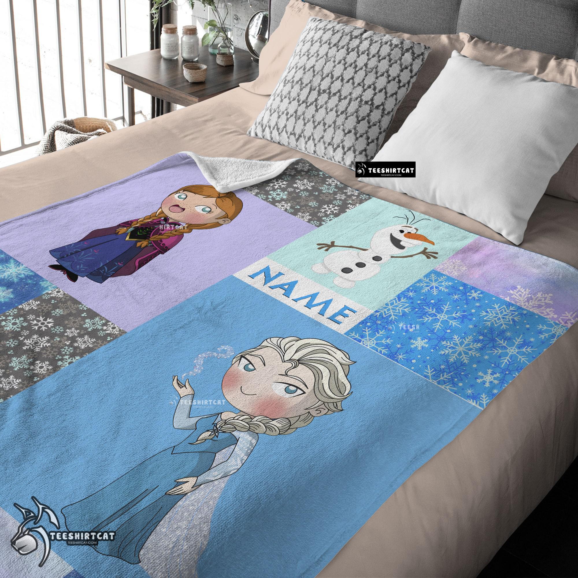 Pretty Disney Cartoon Frozen Elsa Princess Anna Olaf Blanket Fleece Customized Blanket - Image 4