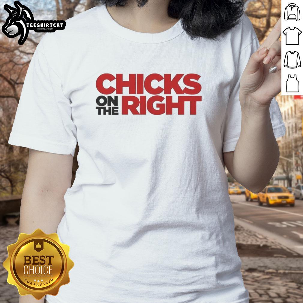 Awesome Chicks on the Right Ringer Ladies Tee featuring vibrant colors and stylish design for trendy women.