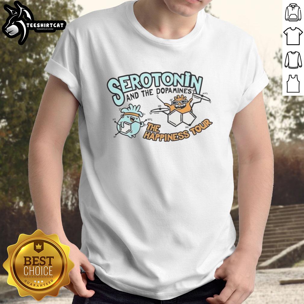 Awesome Serotonin and Dopamine Happiness Tour T-Shirt featuring vibrant graphics for mental health and positivity enthusiasts.