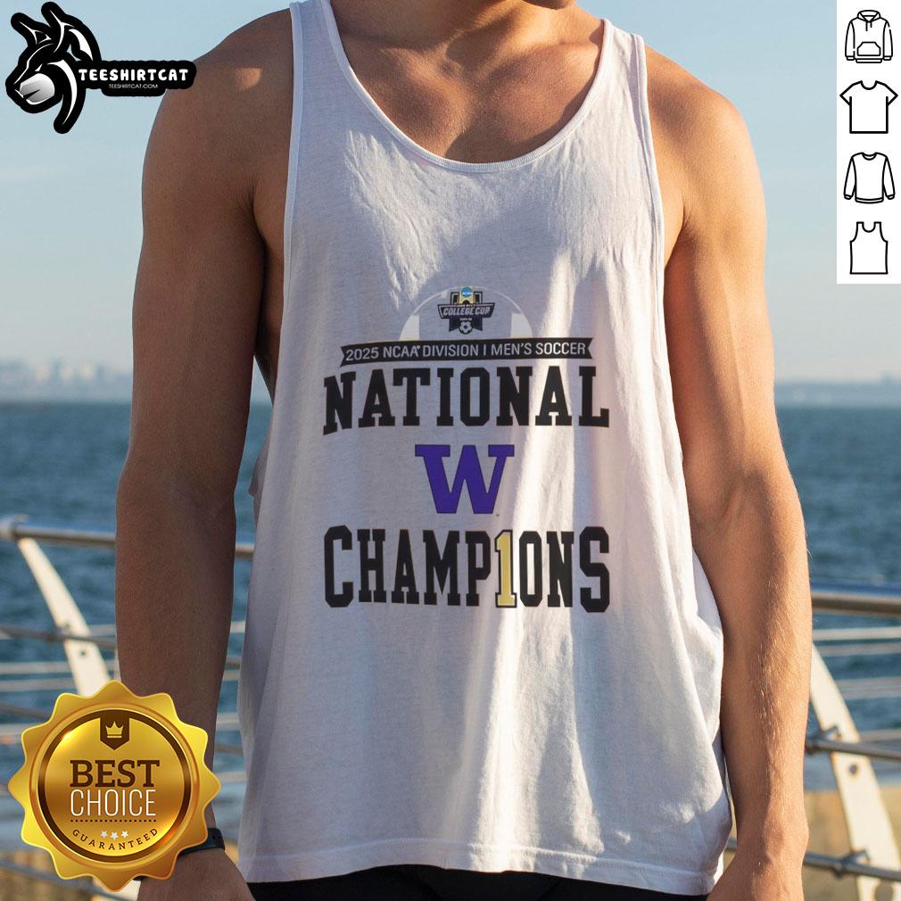 Awesome Washington Huskies 2025 NCAA Division Men's Soccer National Champions tank top featuring team colors and logo.
