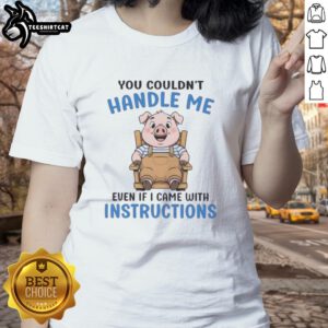 Cute pig graphic on a ladies tee with the phrase You couldn't handle me even if I came with instructions.