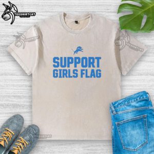 Good Detroit Lions Support Girls Flag Washed T-Shirt in blue, featuring the iconic Lions logo and soft, casual style.