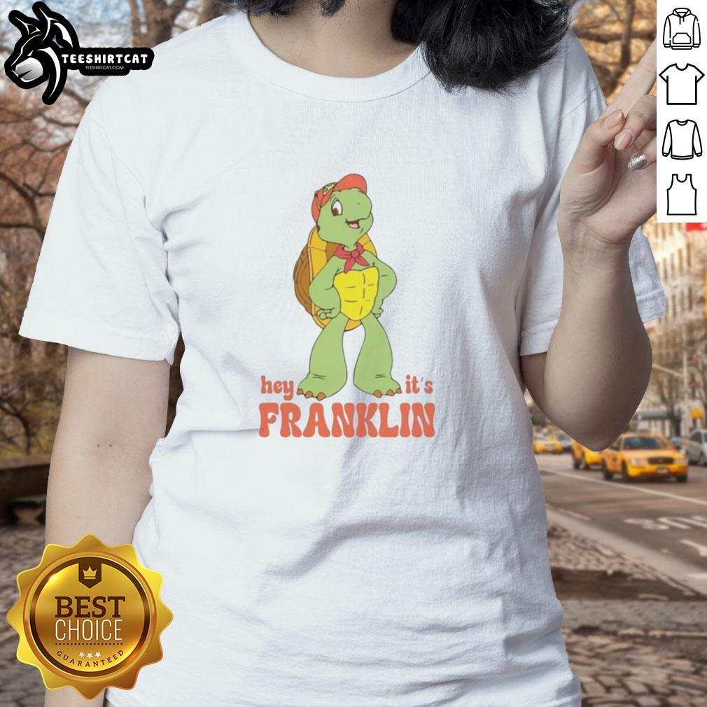 Good Hey It's Franklin the Turtle Ladies Tee featuring a vibrant design of Franklin the Turtle in a playful style.