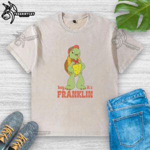 Good Hey It's Franklin the Turtle washed t-shirt featuring Franklin's cheerful design for kids' casual wear.