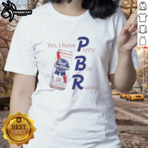Stylish ladies tee featuring 'Yes, I have PBR' slogan with Pabst Blue Ribbon logo for trendy casual wear.