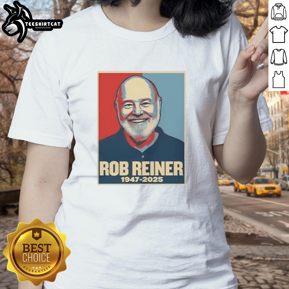 Retro ladies tee honoring Rob Reiner, featuring 'Good Rest In Peace Rob Reiner 1947-2025' design in vintage style.