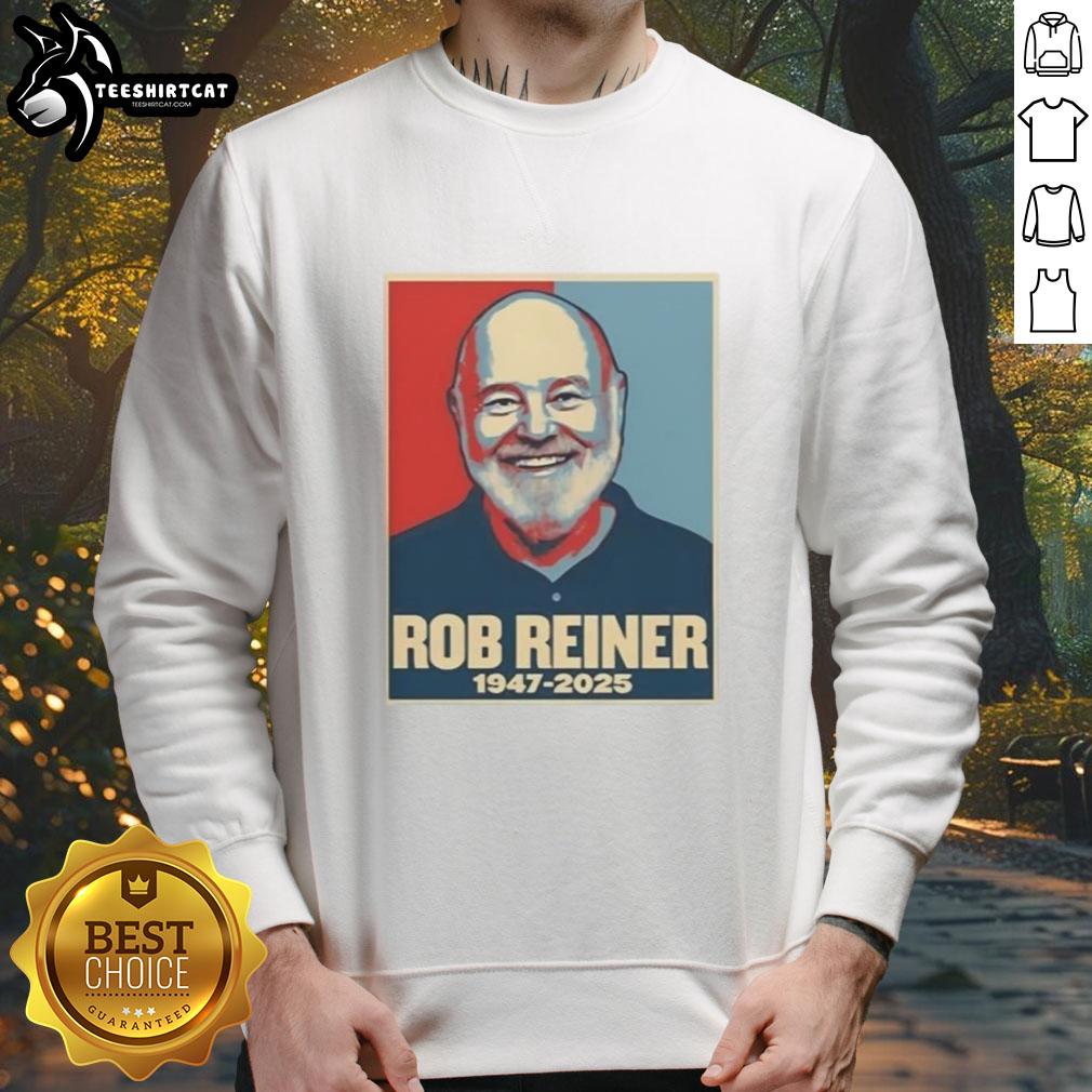 Retro sweatshirt honoring Rob Reiner, 1947-2025, featuring 'Good Rest in Peace' design, perfect for fans and nostalgia lovers.
