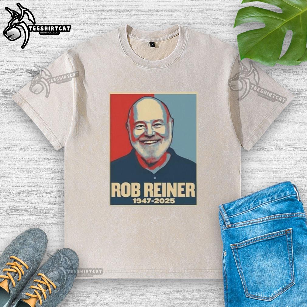 Retro washed t-shirt featuring tribute design for Rob Reiner (1947-2025) with 'Rest in Peace' message.