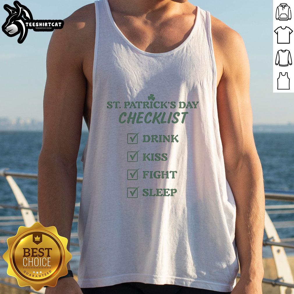 Stylish tank top featuring a St. Patrick's Day checklist design, perfect for festive celebrations and holiday parties.