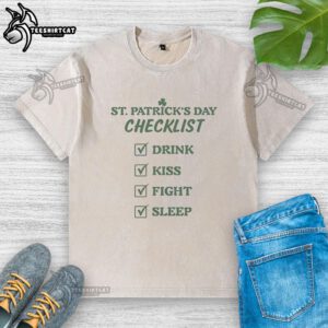 Good St. Patrick's Day checklist on a washed green t-shirt, perfect for celebrating the festive holiday in style.