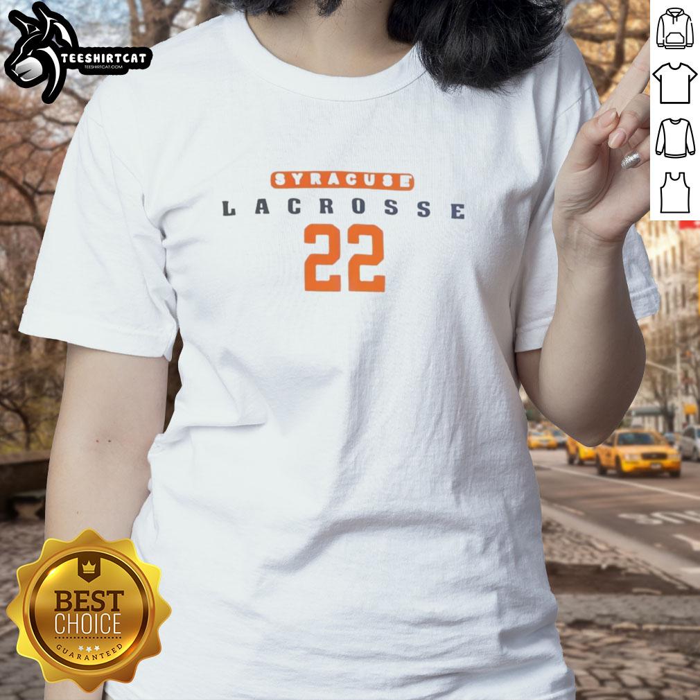 Alt Text: Good Syracuse Lacrosse Number 22 Ladies Tee featuring team colors and logo, perfect for fans and players.