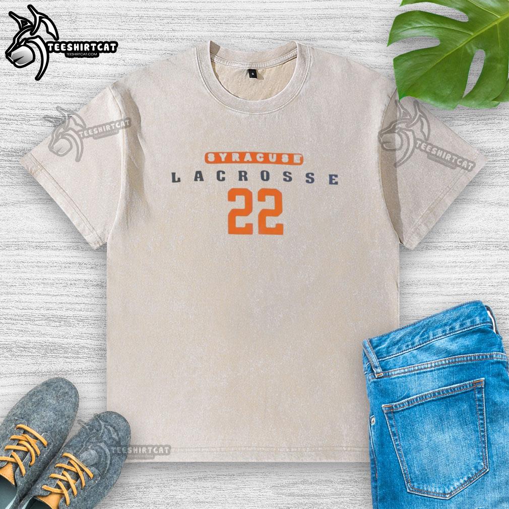 Alt Text: Good Syracuse Lacrosse Number 22 washed t-shirt in navy blue, perfect for fans and players of Syracuse lacrosse.