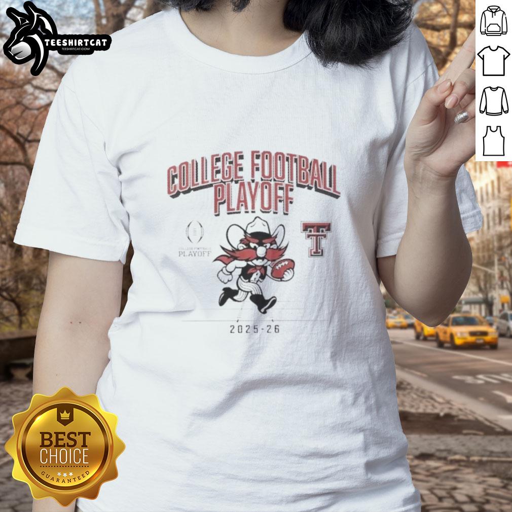 Good Texas Tech Red Raiders Football 2025 CFB Playoff mascot ladies tee with vibrant team colors and logo design.