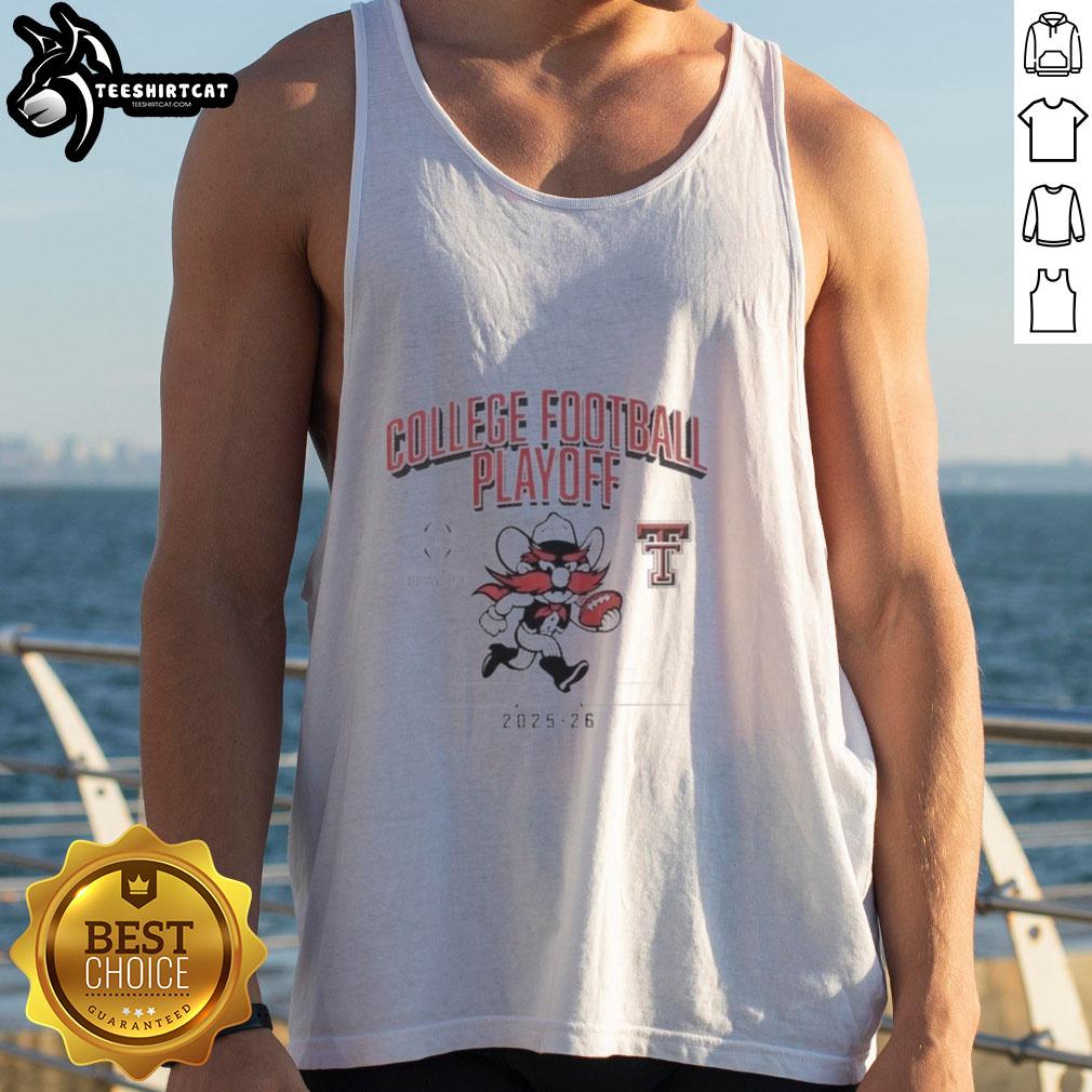 Alt Text: Texas Tech Red Raiders football 2025 CFB Playoff mascot tank top featuring vibrant graphics and team spirit.