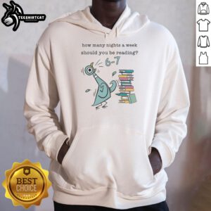 Child in a hoodie with 'Hot How Many Nights a Week Should You Be Reading' design, featuring Pigeon, Elephant, Piggie.