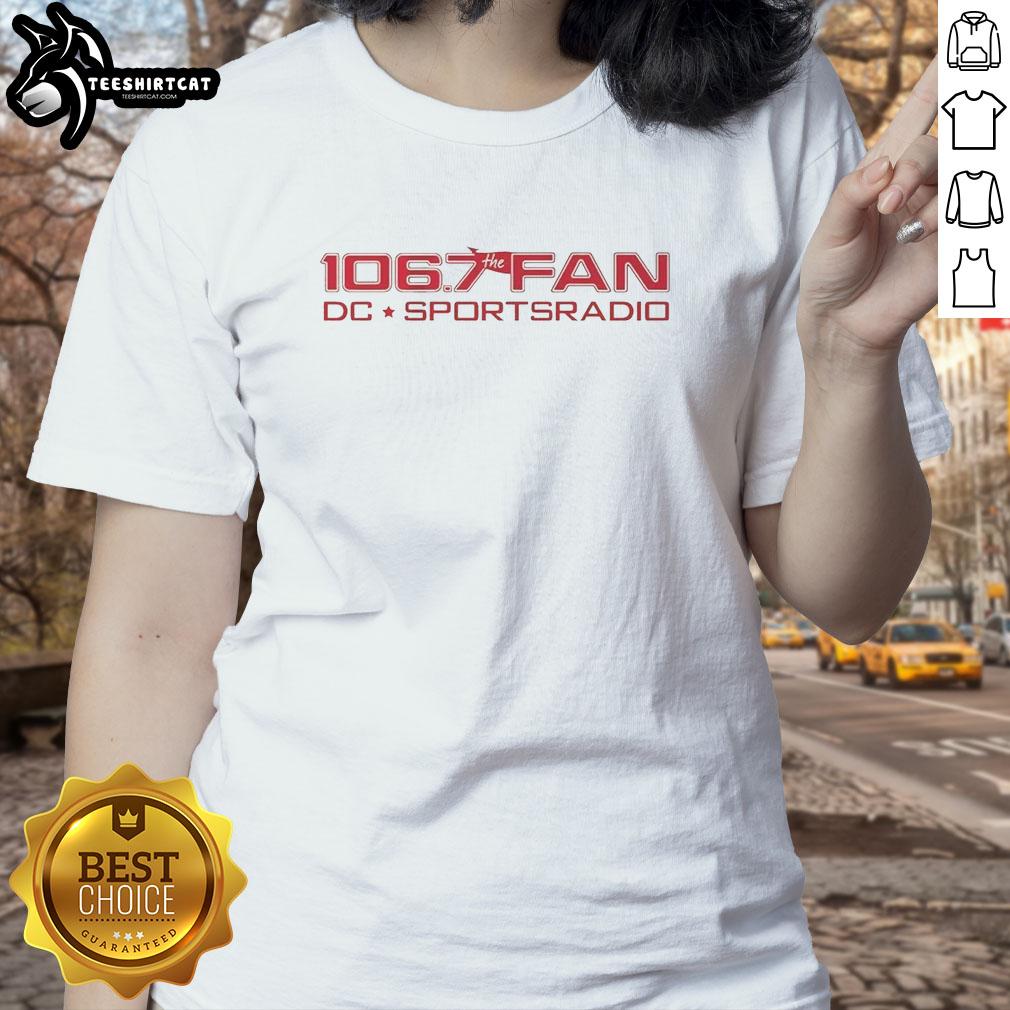 Nice 106.7 The Fan DC Sports Radio logo on a stylish ladies tee, perfect for sports enthusiasts and fans.