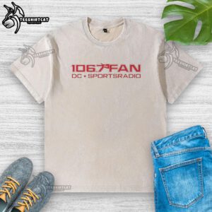 Alt Text: Washed t-shirt featuring the Nice 106.7 The Fan DC Sports Radio logo, perfect for sports fans and radio enthusiasts.