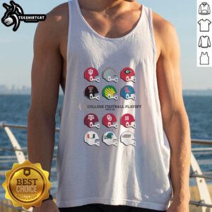Nice 2025 CFP Field Toy Team Helmets tank top featuring vibrant team colors and playful helmet graphics.