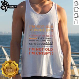 Fit person in a tank top humorously stretching, showing off flexibility with a cracking sound, embracing vitality and movement.