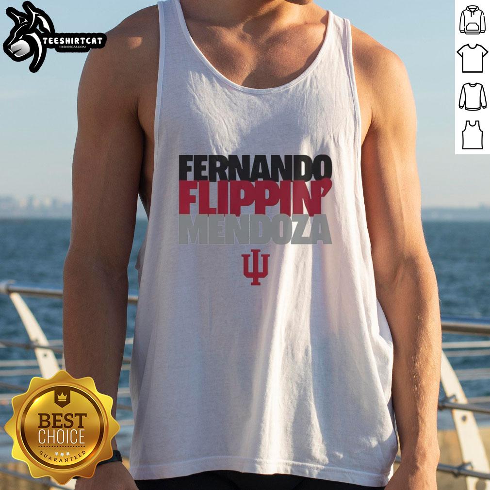 Fernando Flippin Mendoza wearing a Nice Indiana Hoosiers Football Player of the Year tank top at a game.