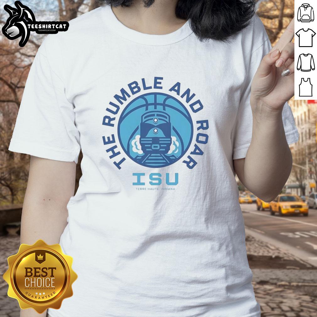 Nice Indiana State Sycamores Basketball Rumble and Roar ladies tee featuring vibrant team colors and logo.